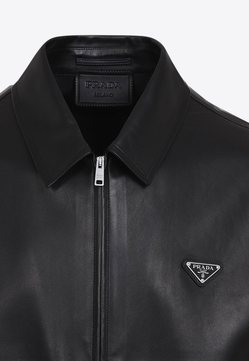 Logo Leather Zip-Up Jacket