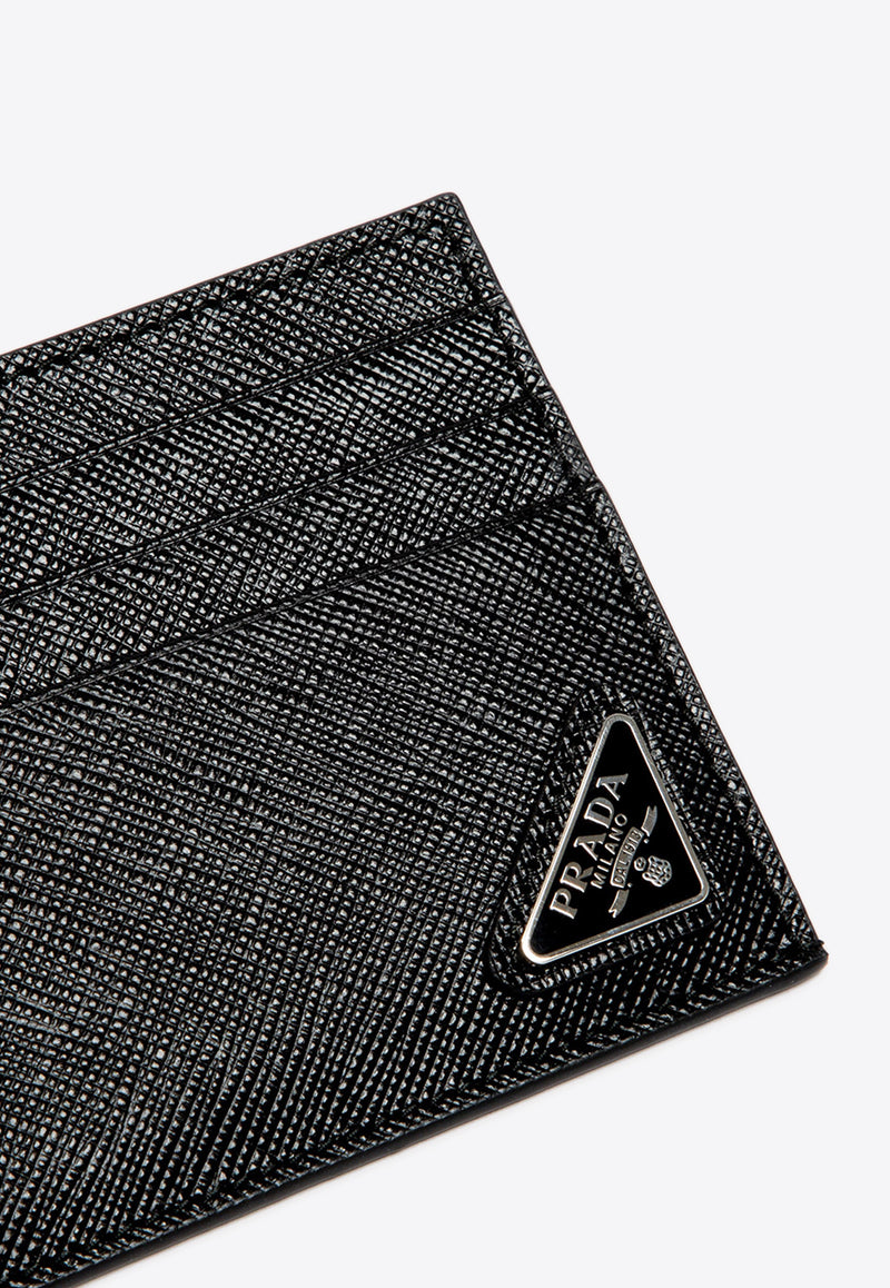 Triangle Logo Saffiano Leather Cardholder