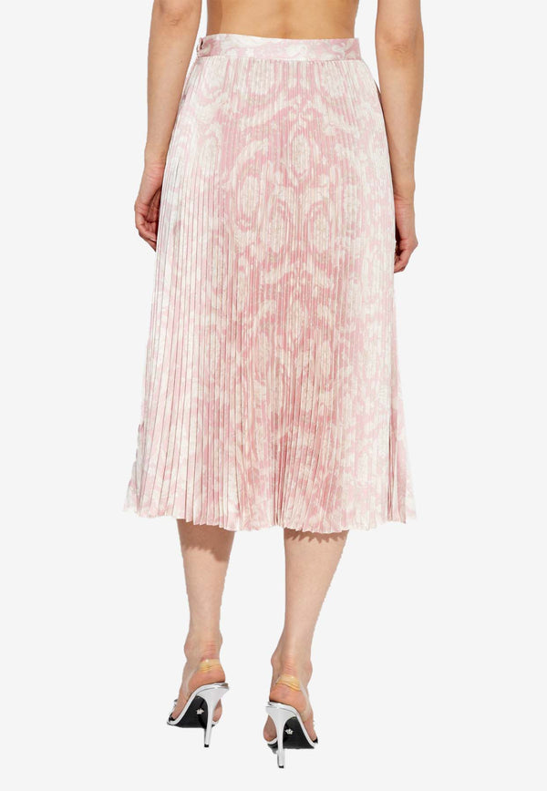 Versace Barocco Print Plisse Midi Skirt Pink 1004221 1A11787 5PB40