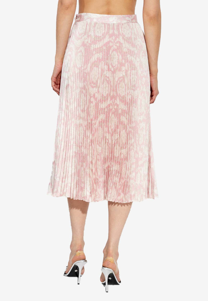 Versace Barocco Print Plisse Midi Skirt Pink 1004221 1A11787 5PB40