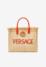 Versace La Medusa Woven Raffia Tote Bag Natural 1004741 1A11152 2KK7V