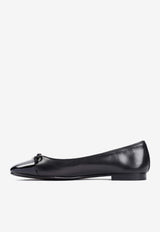 Bow-Applique Leather Ballet Flats