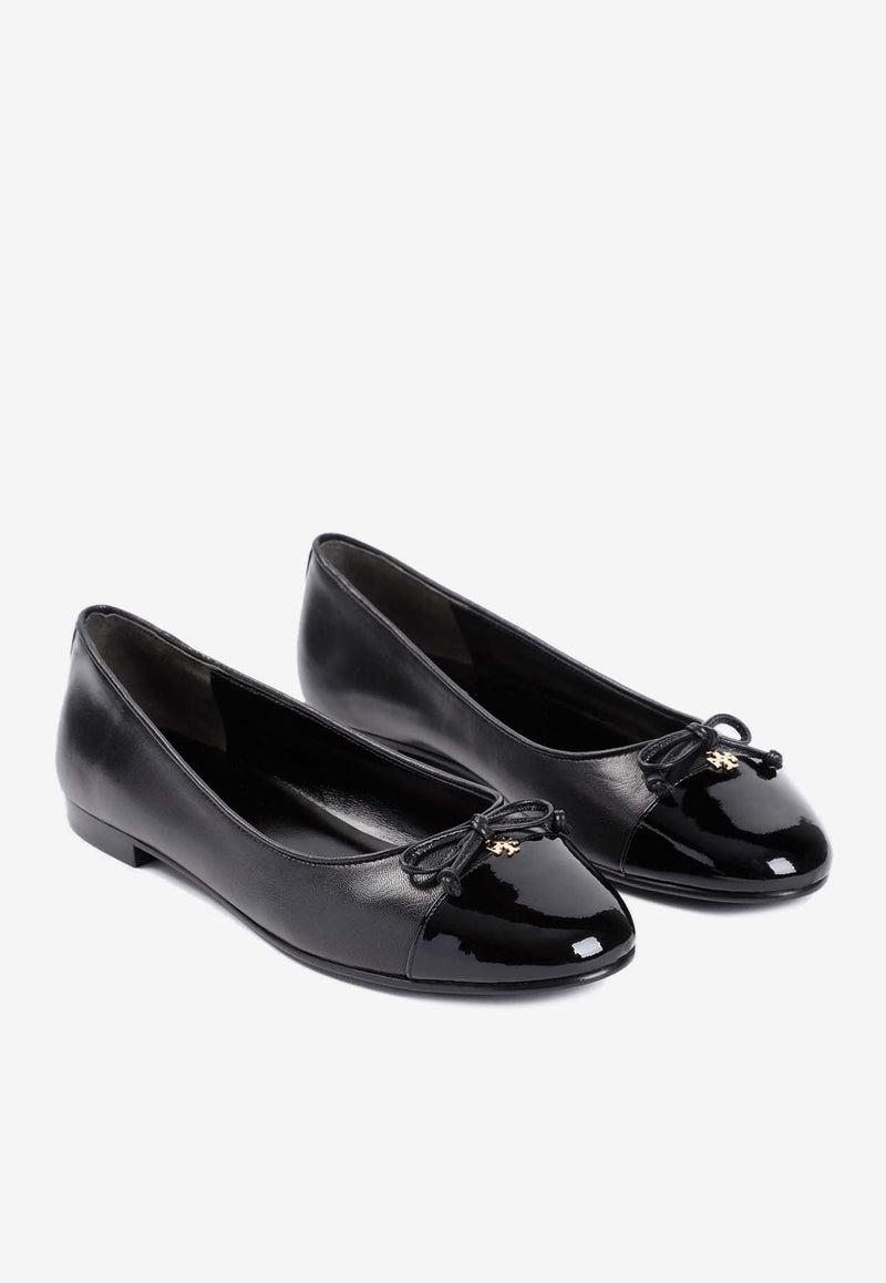 Bow-Applique Leather Ballet Flats