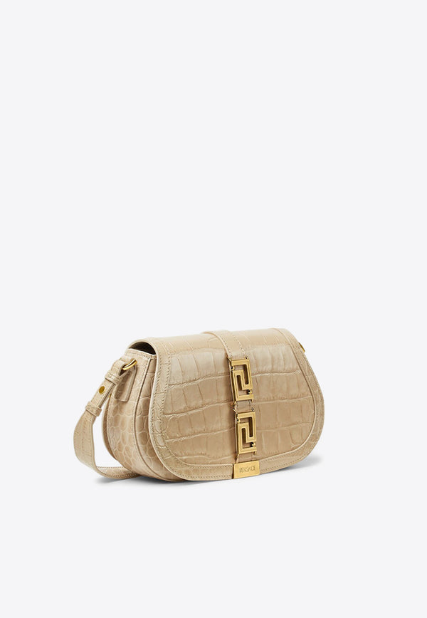 Versace Greca Goddess Shoulder Bag in Croc Embossed Leather 1007128 1A08724 1KD4V Beige