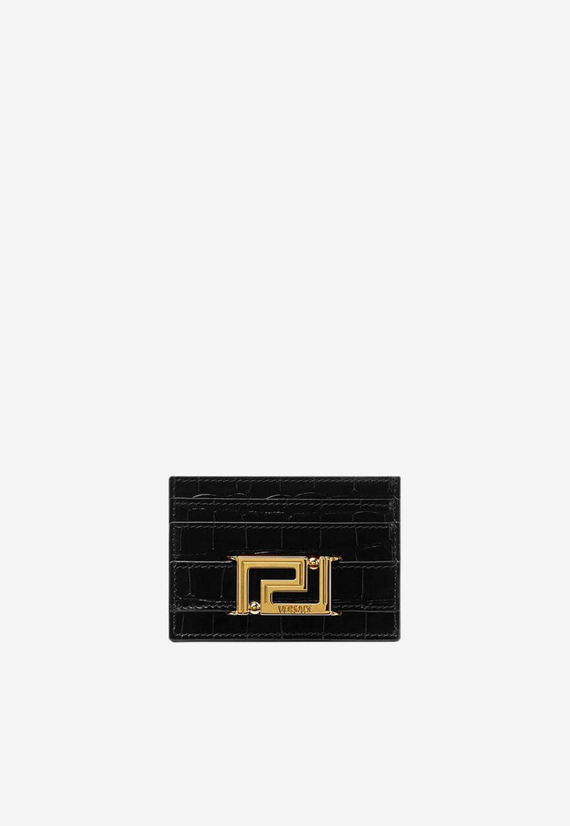 Versace Greca Goddess Cardholder in Croc-Embossed Leather Black 1007218 1A08724 1B00V