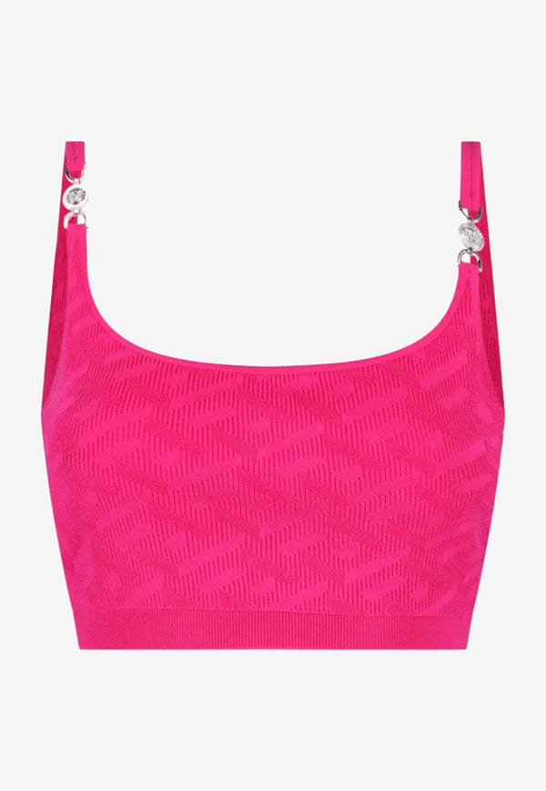 Versace La Greca Jacquard Knit Cropped Top Pink 1008789 1A08240 1PO30