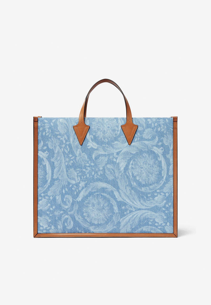 Versace All-Over Logo Denim Tote Bag Blue 1008913 1A07899 5U87V