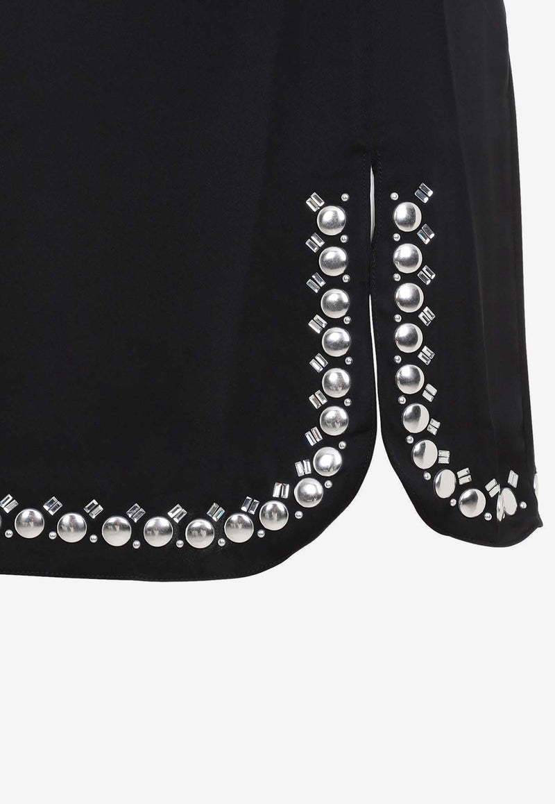 Embellished Satin Mini Skirt