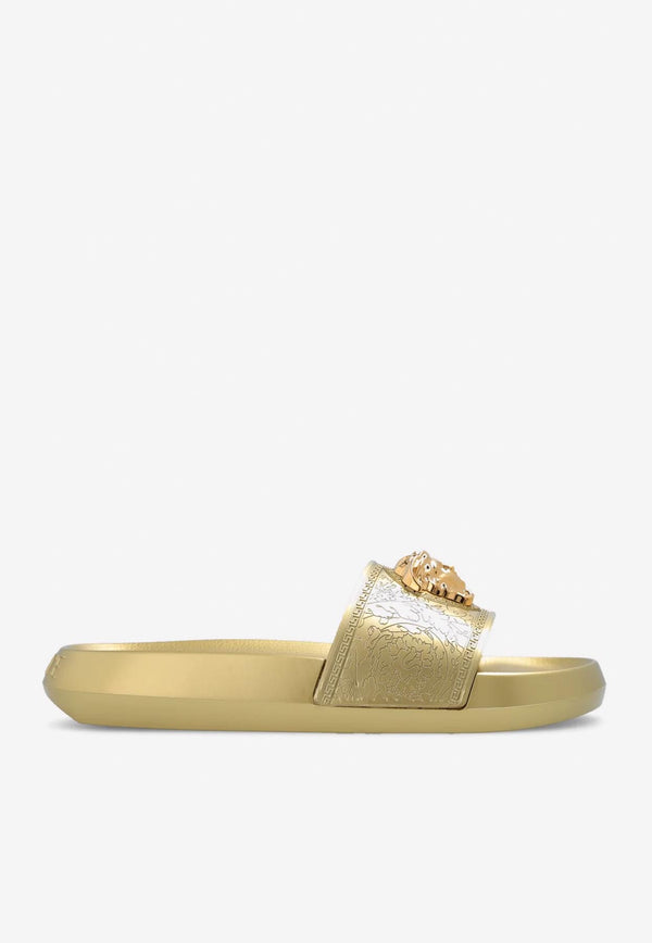 Versace La Medusa Metallic Rubber Slides Gold 1009461 1A08187 1X00V