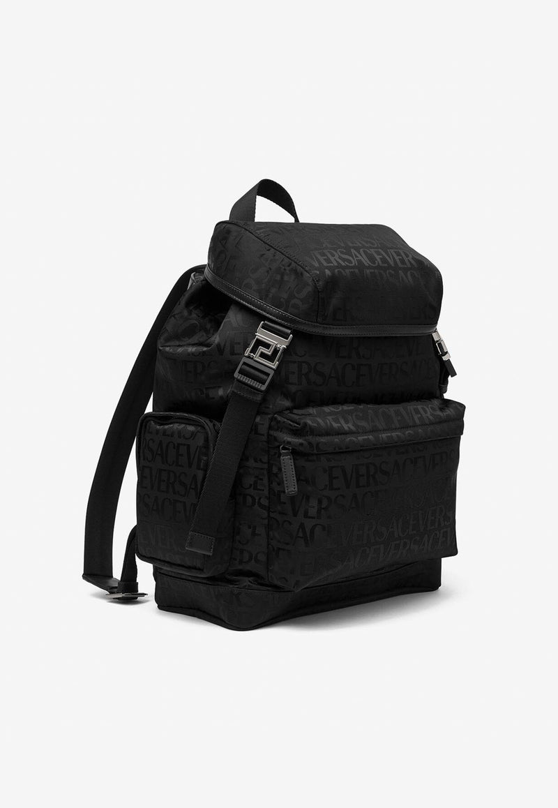 Versace All-over Logo Jacquard Backpack Black 1009693 1A07040 1B00E