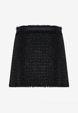 Versace Frayed Tweed Wrap Mini Skirt Black 1010915 1A06545 1B000