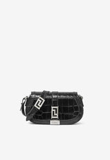 Versace Mini Greca Goddess Shoulder Bag in Croc-Effect Leather Black 1010951 1A08724 1B00P