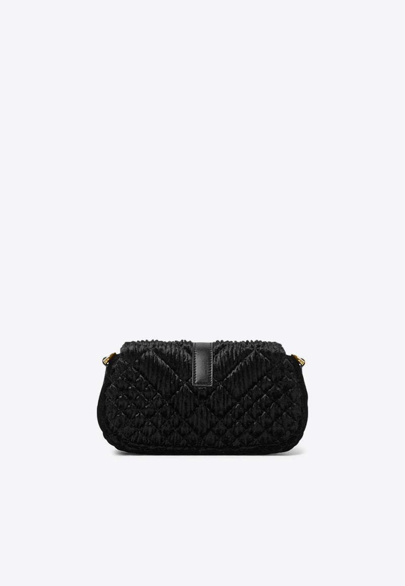 Versace Mini Greca Goddess Crystal-Embellished Shoulder Bag in Velvet 1010951 1A09619 1B00V Black