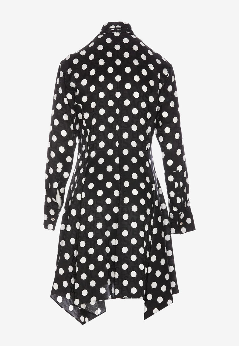 Versace Polka Dot Sleeved Midi Dress Black 1011238 1A08253 5B040