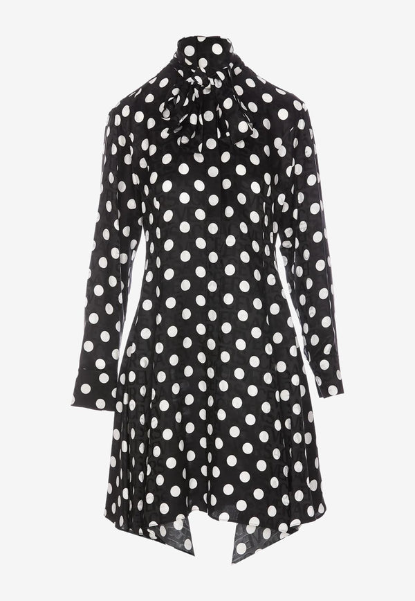 Versace Polka Dot Sleeved Midi Dress Black 1011238 1A08253 5B040