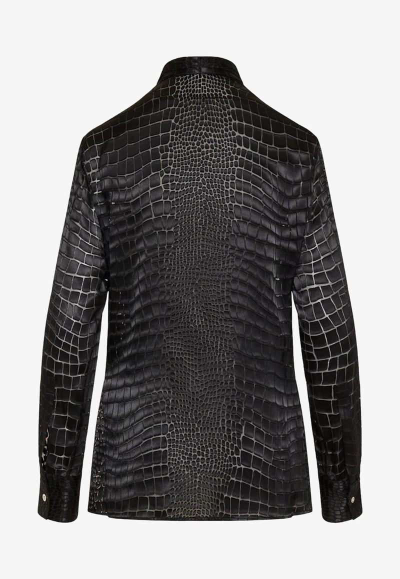 Versace Croc-Effect Scarf-Tie Shirt Black 1011258 1A08784 1B000