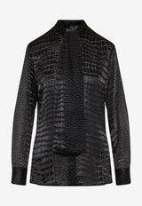 Versace Croc-Effect Scarf-Tie Shirt Black 1011258 1A08784 1B000