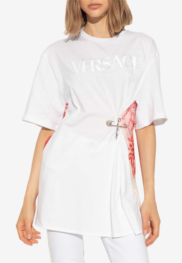 Versace Barocco Sea Print Safety-Pin T-shirt White 1011320 1A11605 2W070