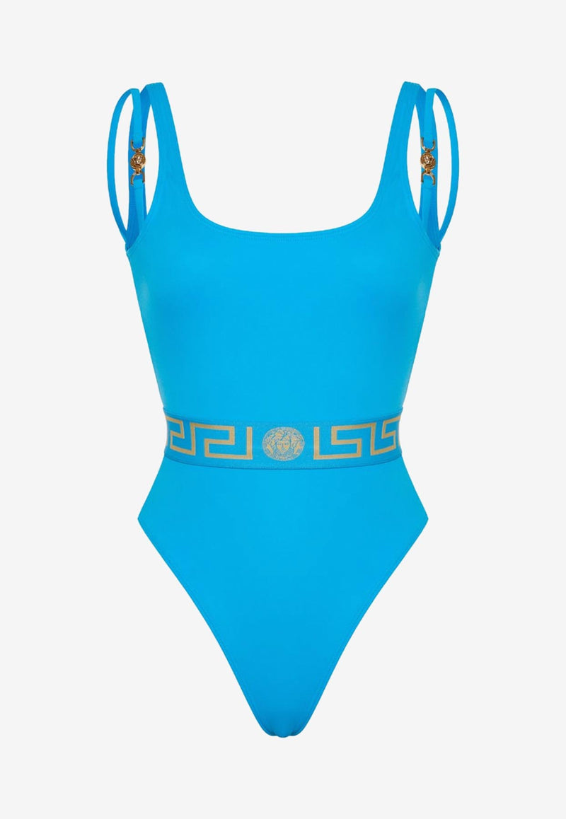 Versace Medusa Greca Border One-Piece Swimsuit Blue 1011653 1A07906 1VB70