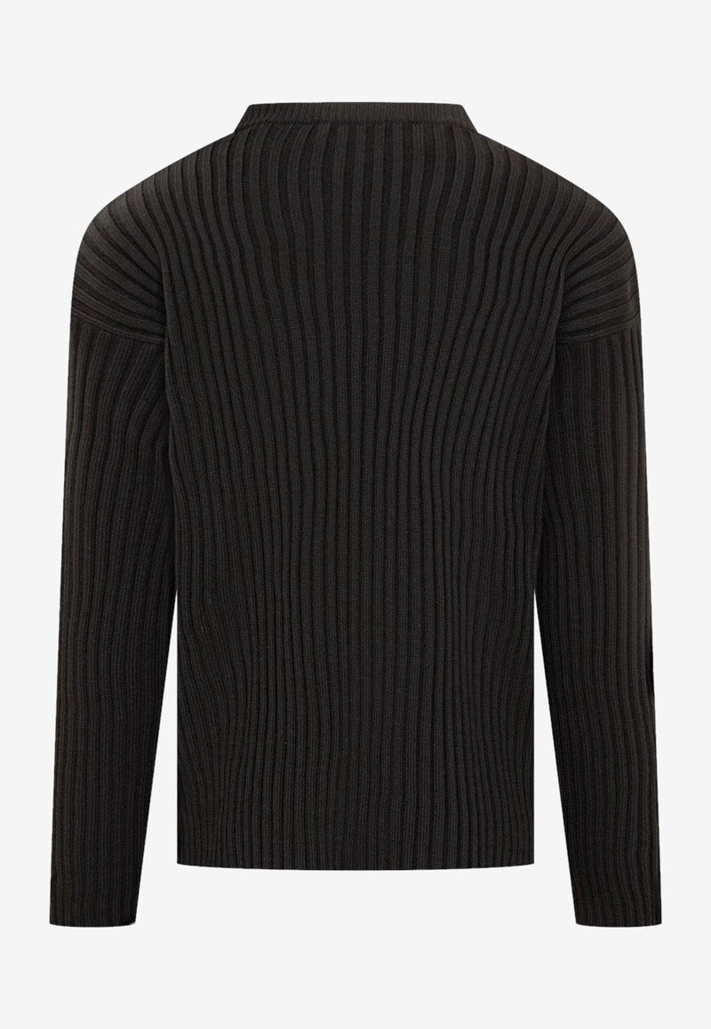 Versace Buckle Detail Rib-Knit Sweater Black 1011790 1A08069 1B000