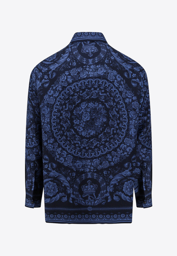 Versace Barocco Print Long-Sleeved Silk Shirt 1012141 1A09783 5U960 Blue