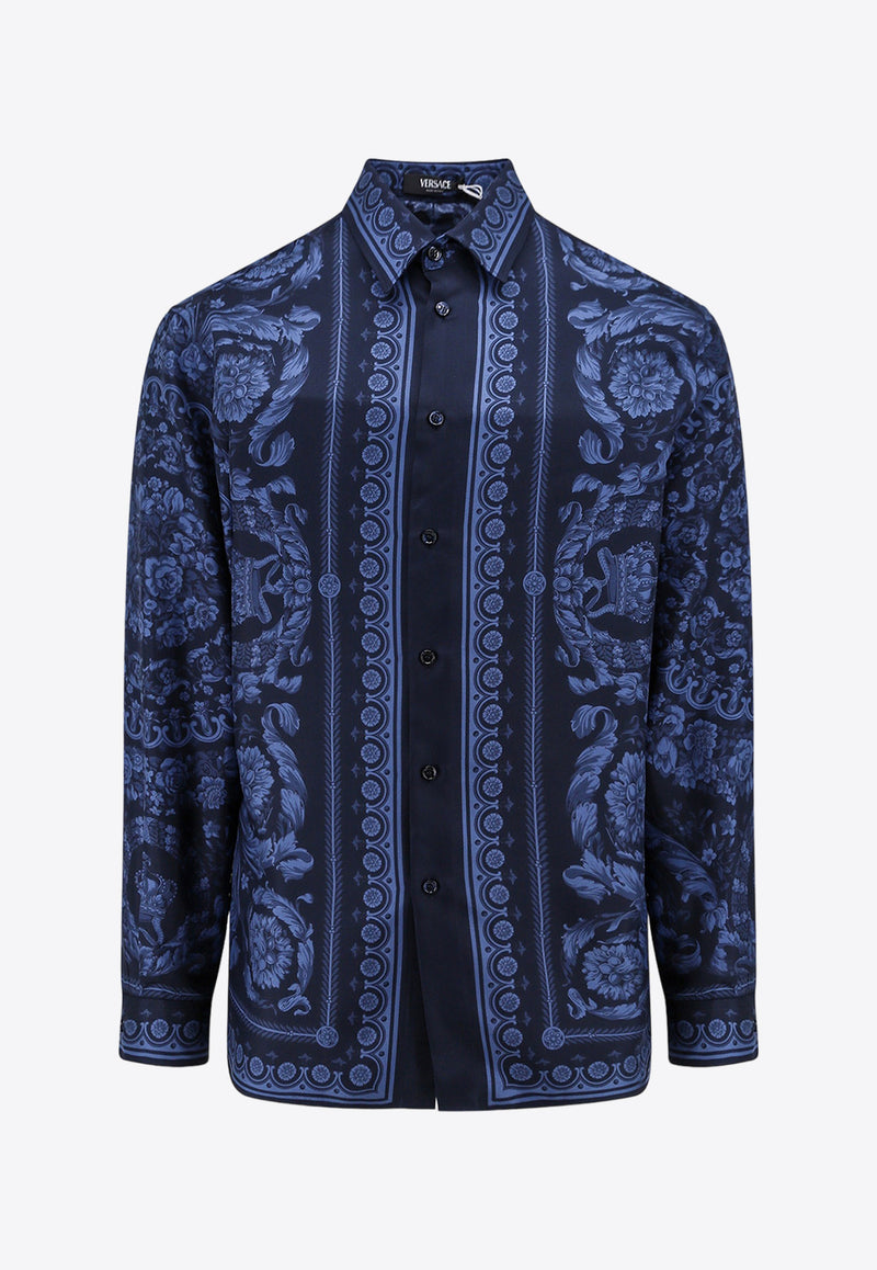 Versace Barocco Print Long-Sleeved Silk Shirt 1012141 1A09783 5U960 Blue