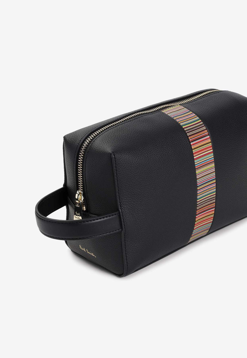 Striped Leather Wash Bag