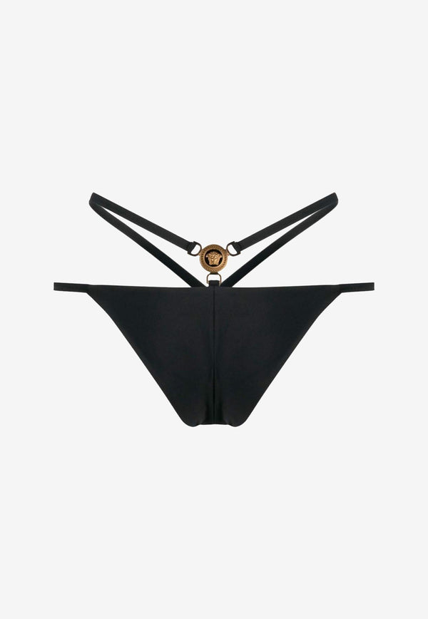 Versace Medusa 
95 Strappy Bikini Bottom Black 1012230 1A08812 1B000