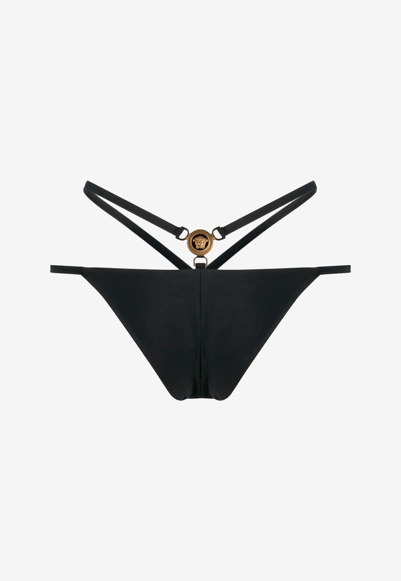 Versace Medusa 
95 Strappy Bikini Bottom Black 1012230 1A08812 1B000