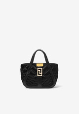 Versace Mini Greca Goddess Top Handle Bag in Quilted Satin Black 1012385 1A08808 1B00V