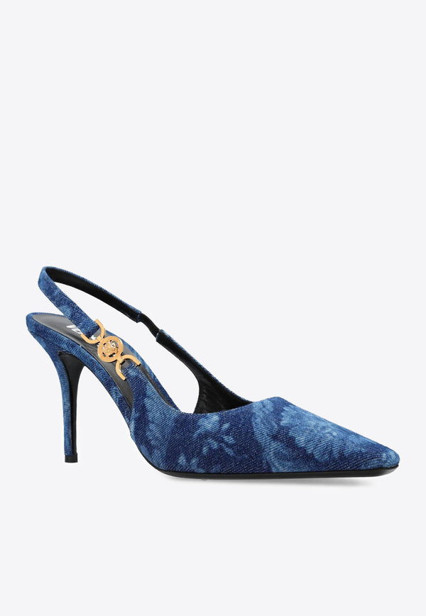 Versace 85 Barocco Slingback Pumps 1012428 1A10019 1D06V Blue