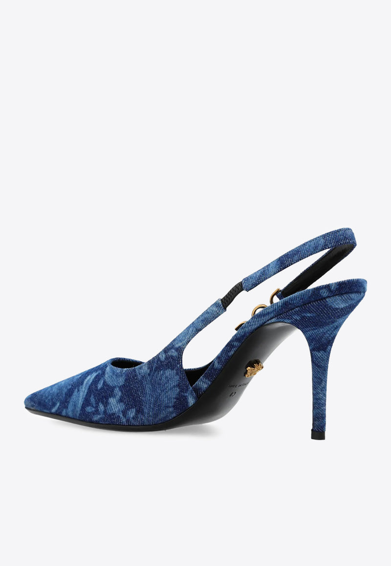 Versace 85 Barocco Slingback Pumps 1012428 1A10019 1D06V Blue