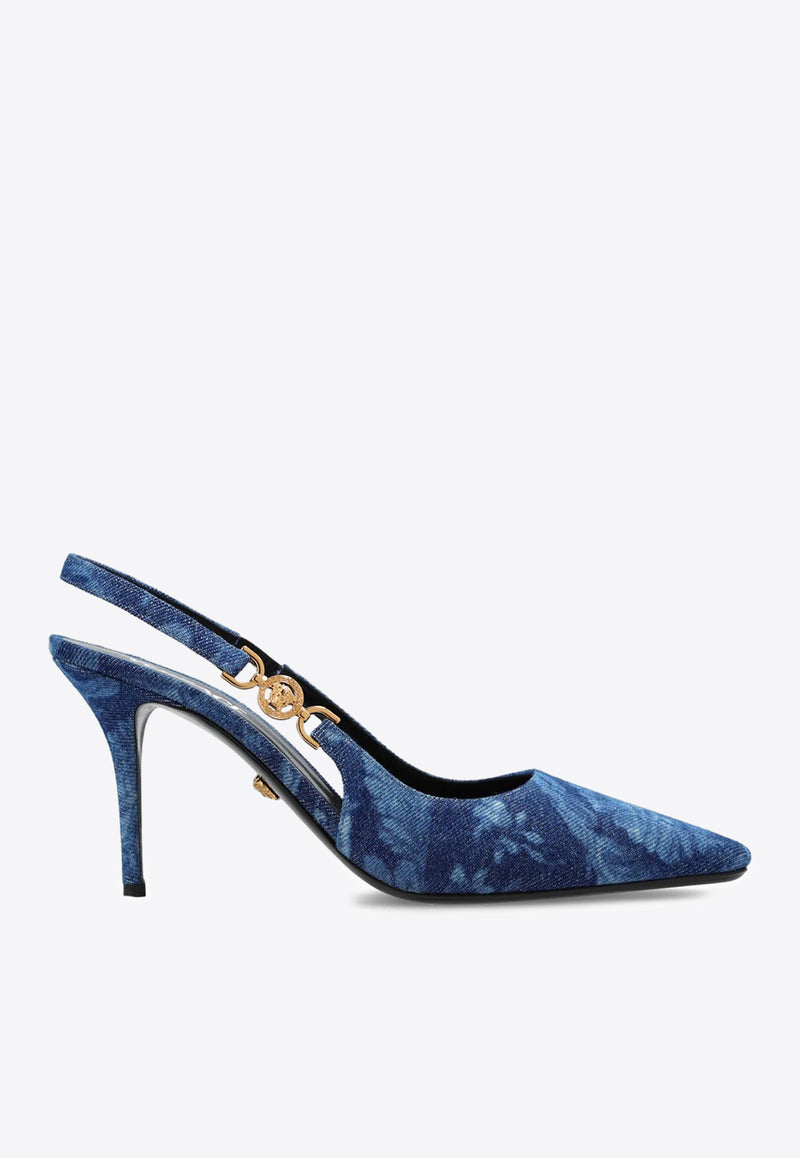 Versace 85 Barocco Slingback Pumps 1012428 1A10019 1D06V Blue