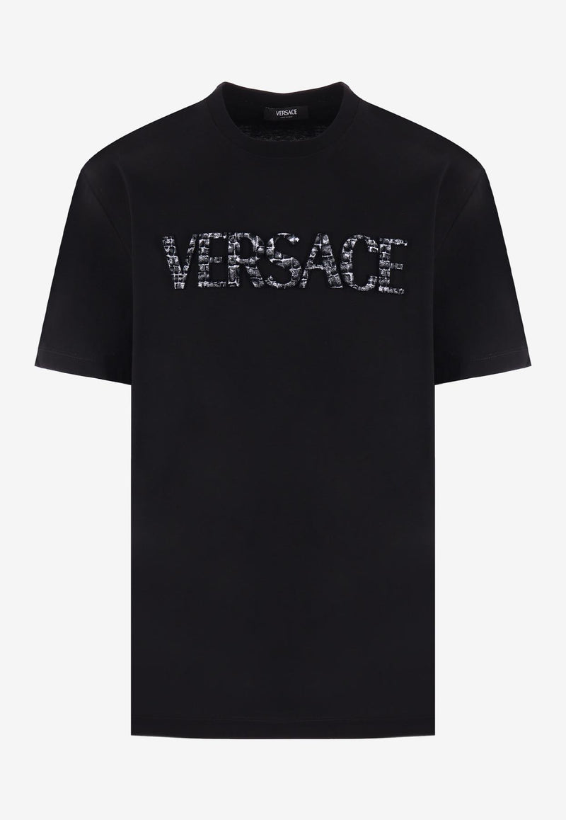 Versace Coccodrillo Logo Print Basic T-shirt Black 1012524 1A09040 1B000