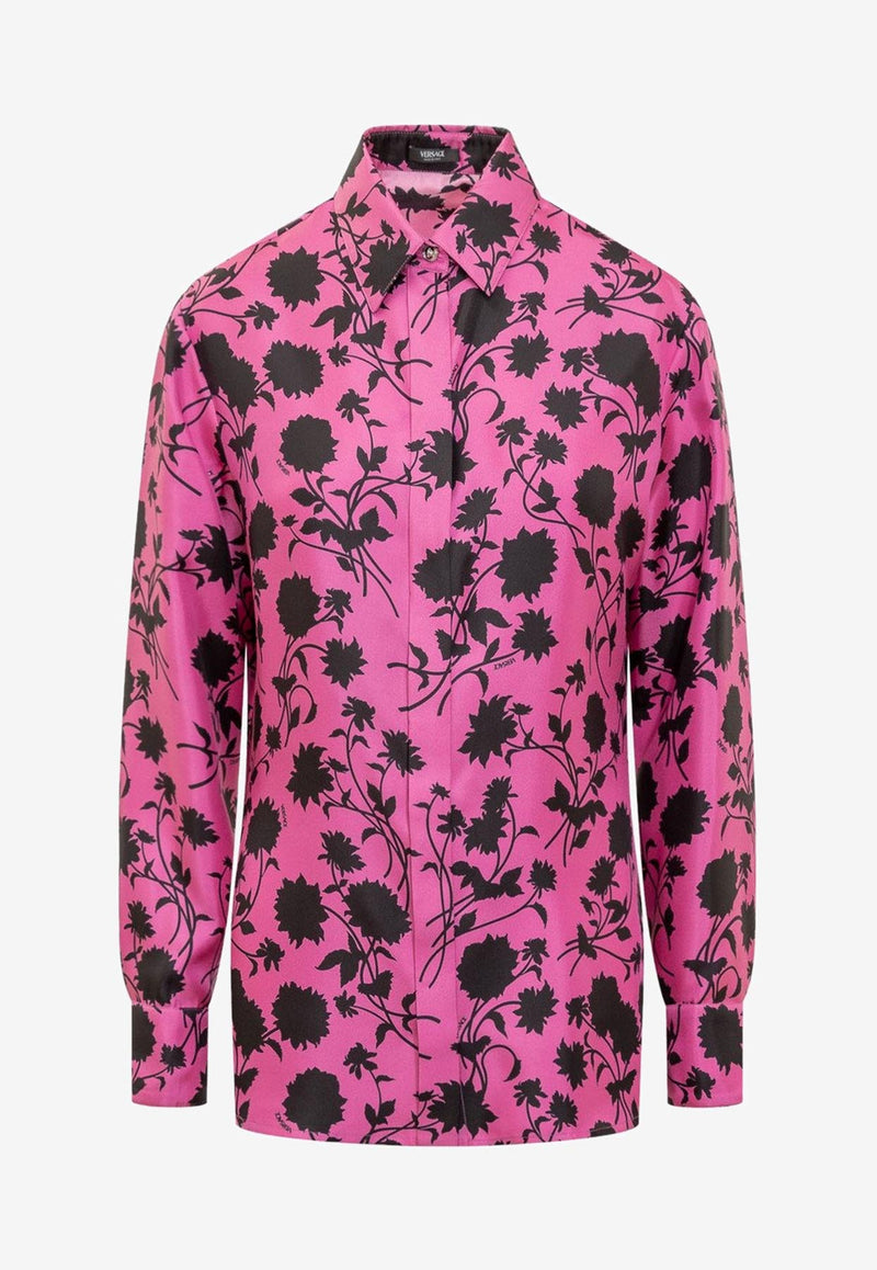 Versace Floral Print Silk Shirt Fuchsia 1012599 1A09146 5P900