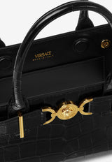 Versace Small Medusa 
95 Croc-Embossed Leather Top Handle Bag Black 1013169 1A08724 1B00V