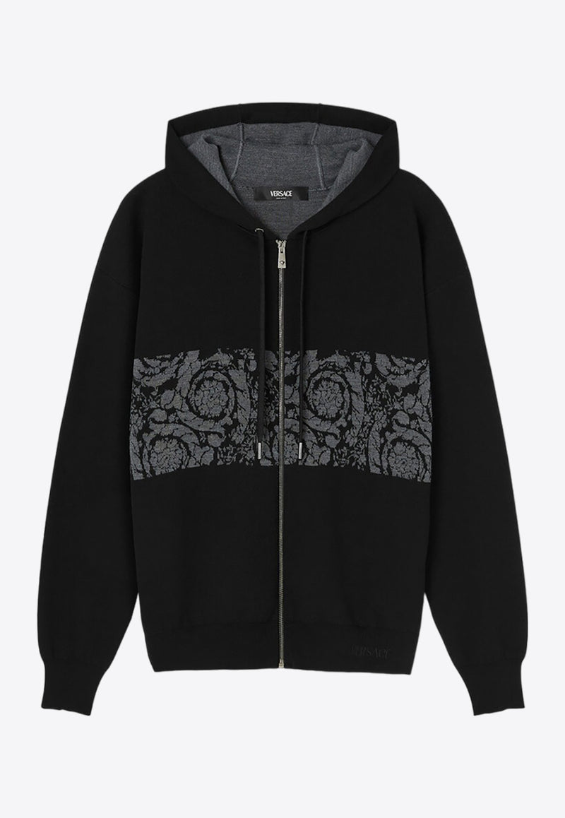 Versace Barocco Knitted Zip-Up Hoodie 1013254 1A09454 1B000 Black