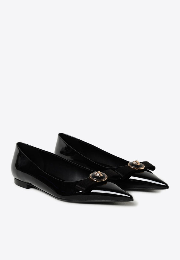 Versace Medusa Pointed Ballet Flats in Patent Leather 1013456 1A08983 1B00V Black