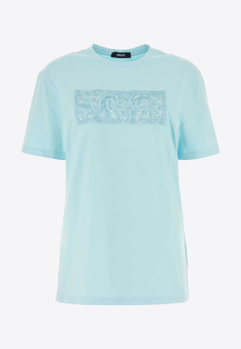 Versace Logo Embroidery Short-Sleeved T-shirt 1013600 1A10135 1VD50 Blue