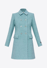 Versace Tweed Double-Breasted A-line Coat 1013631 1A10096 1VD50 Blue