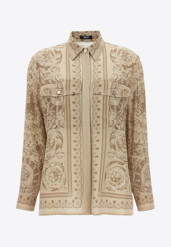 Versace Barocco Print Silk Shirt 1013766 1A10053 5K380 Beige