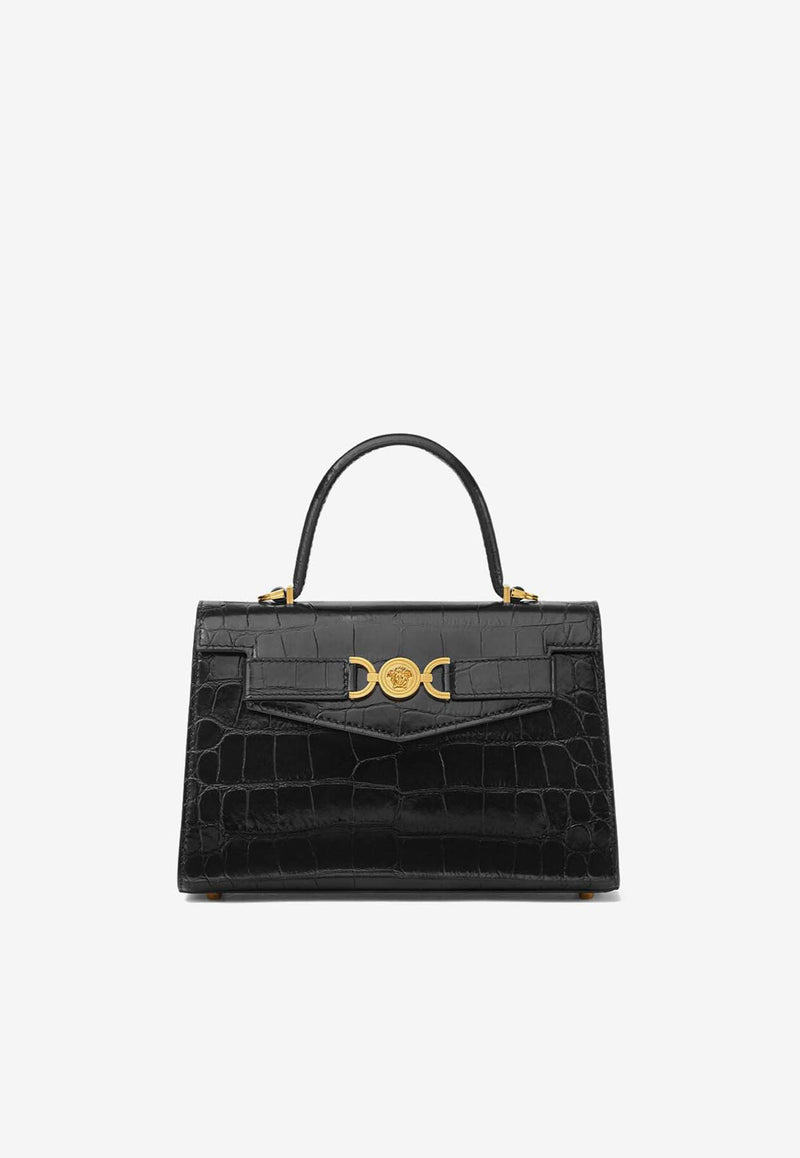 Versace Medium Medusa 
95 Croc-Embossed Leather Top Handle Bag Black 1013823 1A08724 1B00V