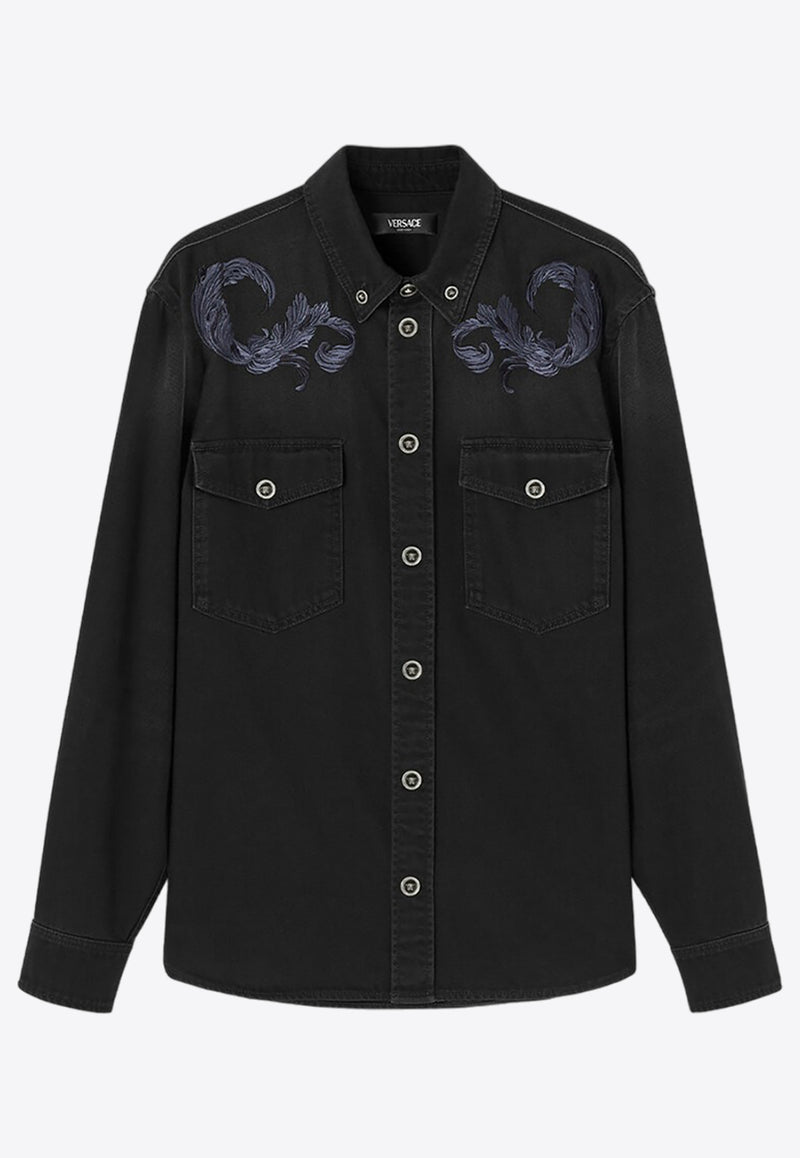 Versace Barocco Embroidered Denim Overshirt 1013915 1A09784 1D510 Black