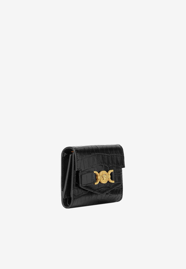 Versace Medusa 
95 Croc-Embossed Leather Wallet Black 1014689 1A08724 1B00V