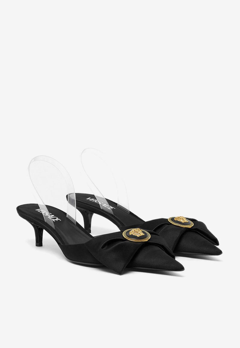 Versace Alia 45 Slingback Satin Pumps Black 1015424 1A08415 1B00V