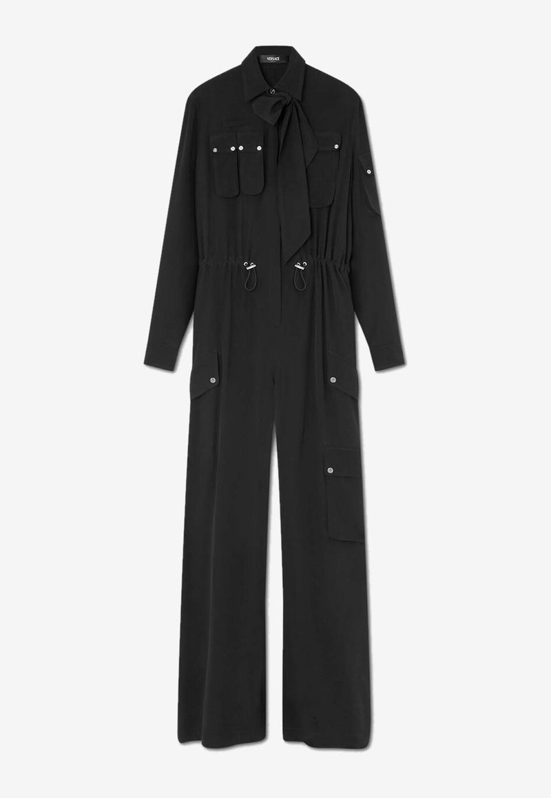 Versace Cargo Lavallière Silk Jumpsuit Black 1015713 1A04040 1B000