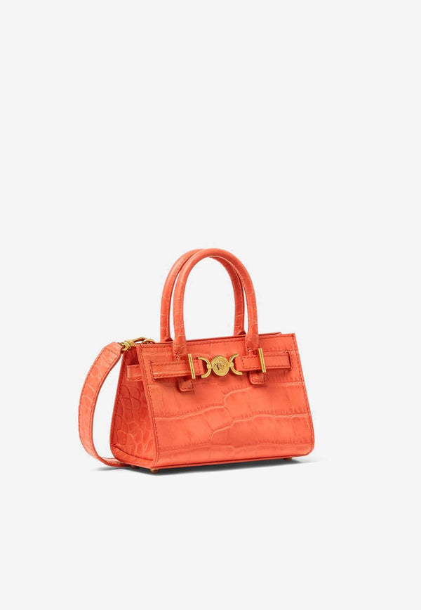 Versace Mini Medusa 
95 Croc-Embossed Leather Handbag Orange 1015820 1A08724 1RA8V