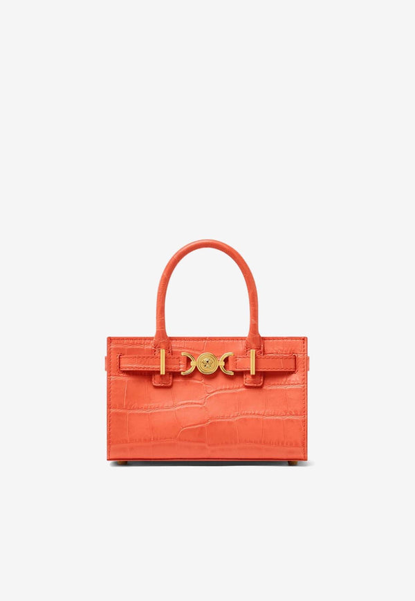 Versace Mini Medusa 
95 Croc-Embossed Leather Handbag Orange 1015820 1A08724 1RA8V