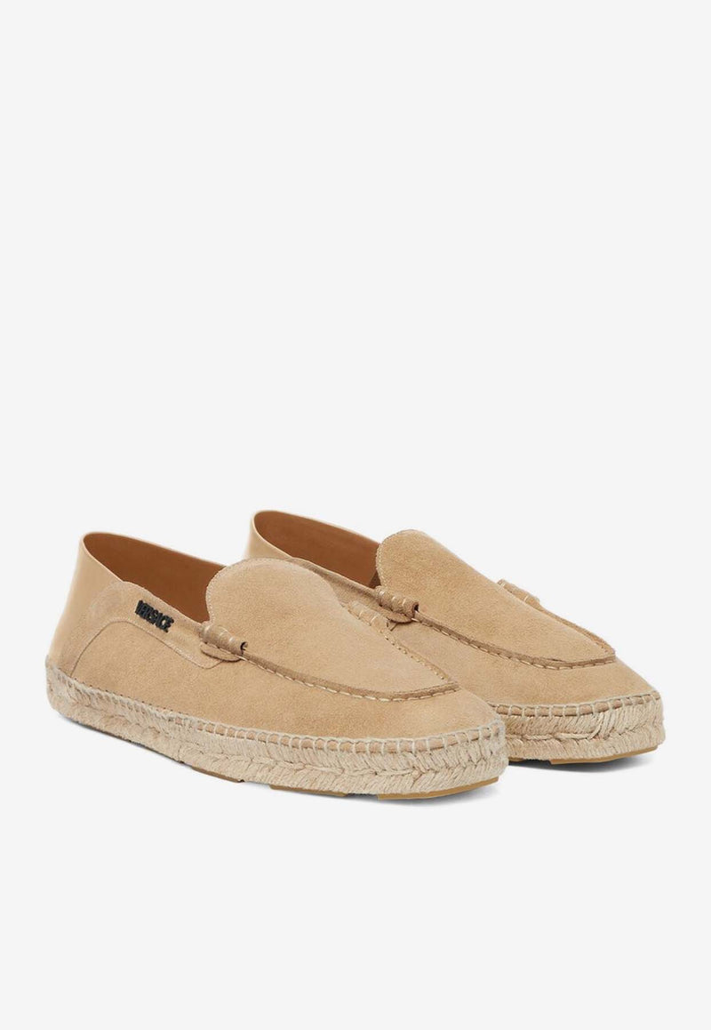 Versace Suede and Leather Logo Espadrilles Beige 1015926 1A11237 1KF90