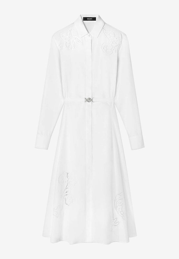 Versace Embroidered Midi Shirt Dress White 1016414 1A11467 1W000